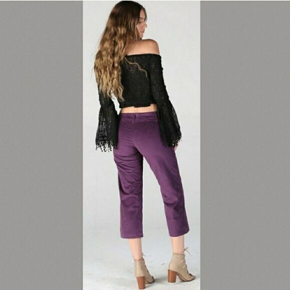 VELVET DEEP PURPLE CAPRI PANTS - Picture 3 of 5